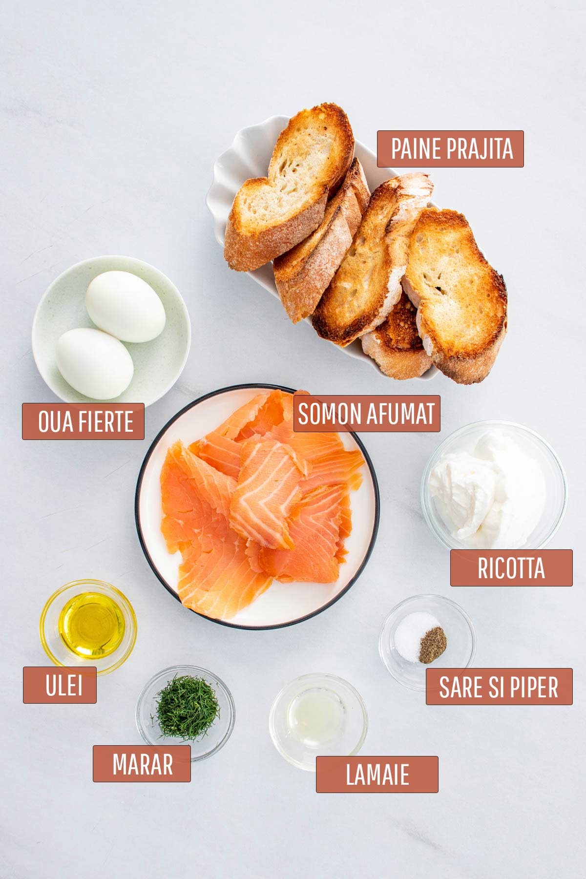 Poza ingrediente necesare tartine cu somon.