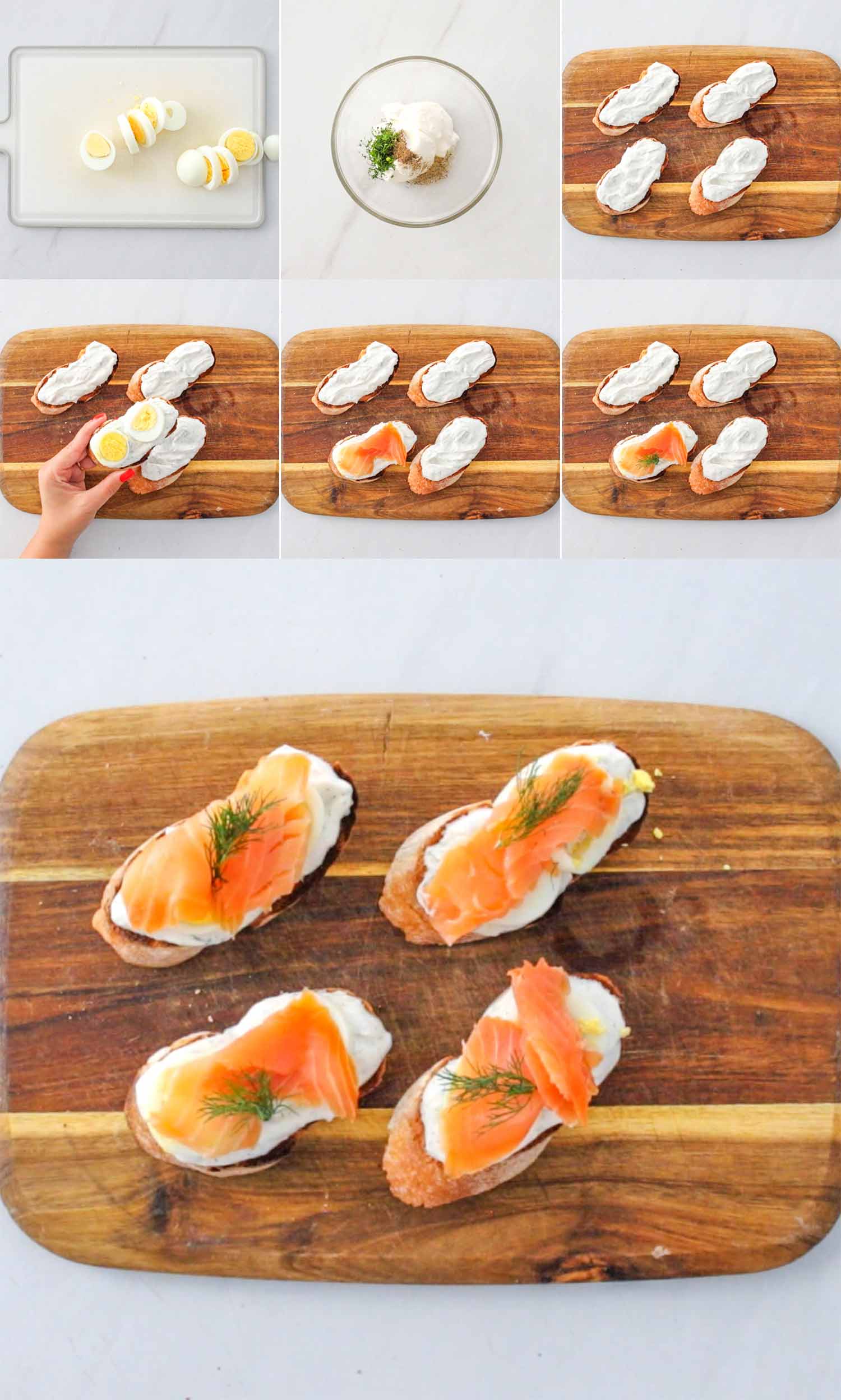 Poze pasi necesari pregatire tartine cu somon.