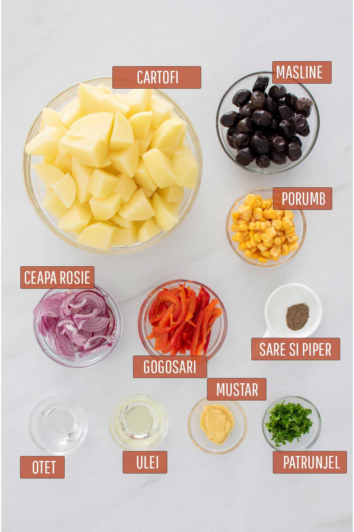 Ingredientele necesare pentru prepararea unei salate orientale de post.