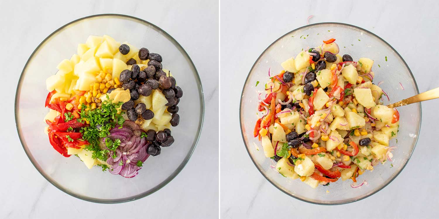 Pasul de asamblare a retetei de salata orientala de post.