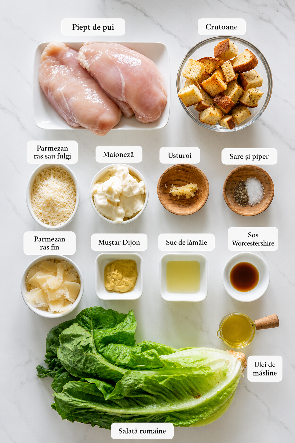 Ingrediente necesare preparare salata Caesar.
